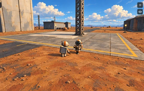 Two astronauts preparing for a mission together at a rocket launch site